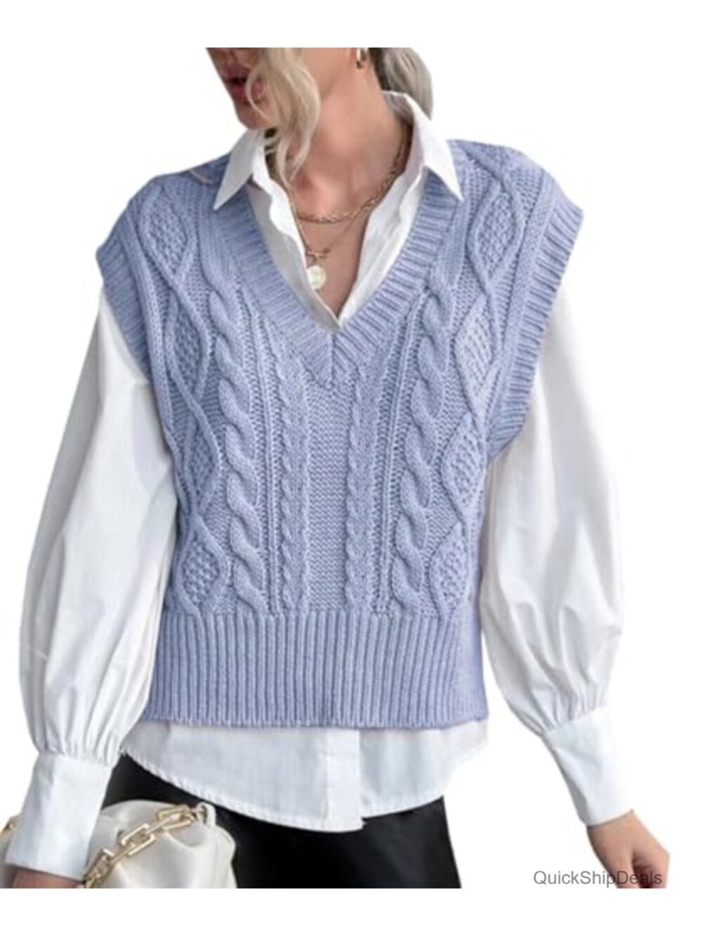 V Neck Sleeveless Knit Sweater Vest Cotton Acrylic Casual Preppy Pullover